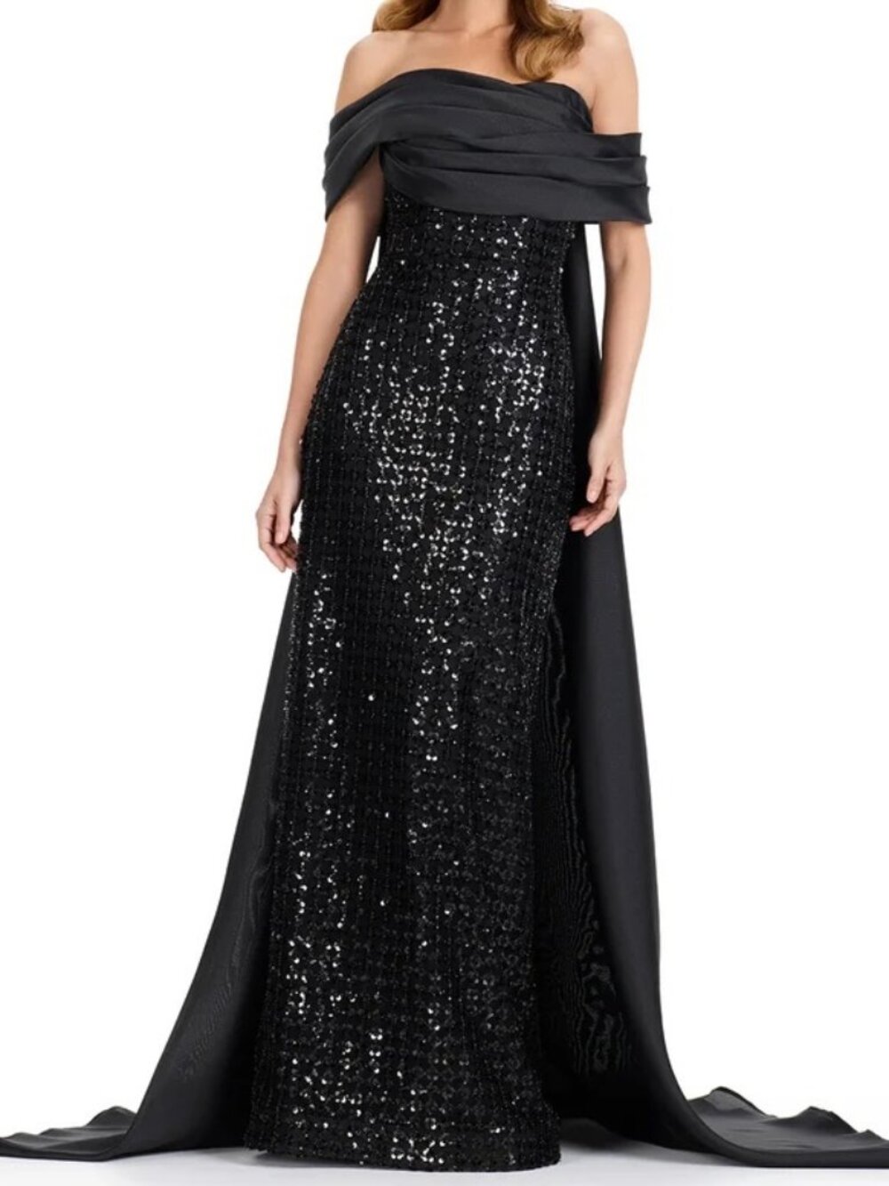 NWT Ashley Lauren 12020 Off-Shoulder Organza Metallic Formal Dress Black size 14